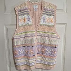 Vintage Susan Bristol Multicolor Floral Knit V-Neck Sweater Vest - 2W
